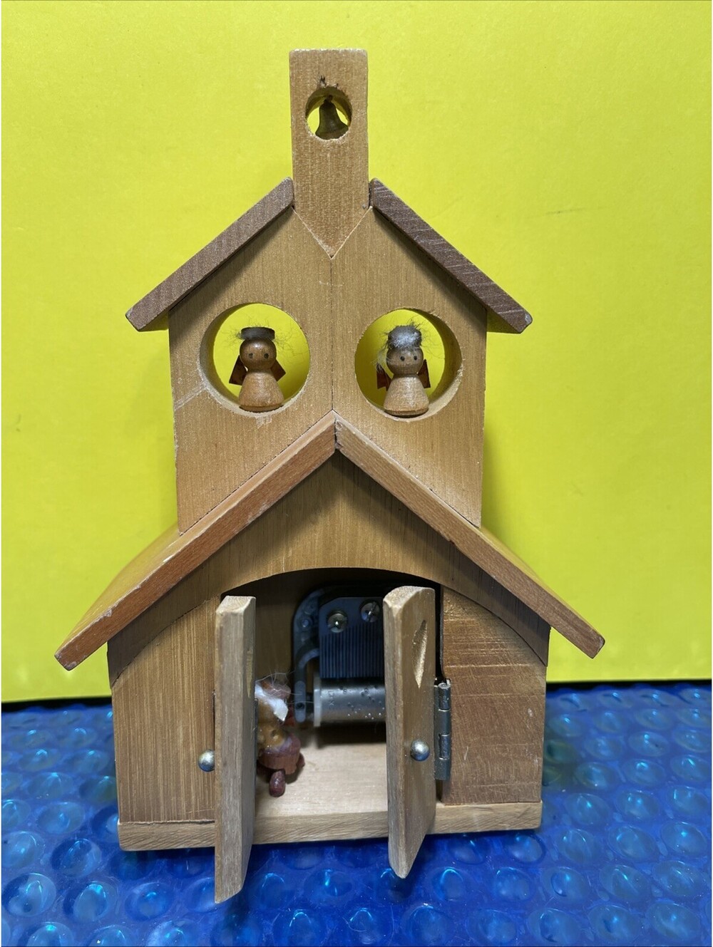 Vintage Wooden Church Music Box Plays "Amazing Grace" Kurt Adler Music Box Works